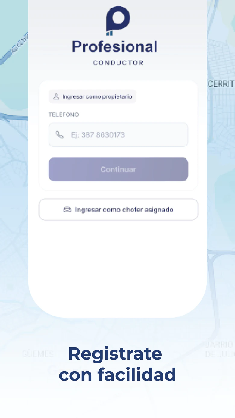 Inicio de sesión app Profesional Conductor