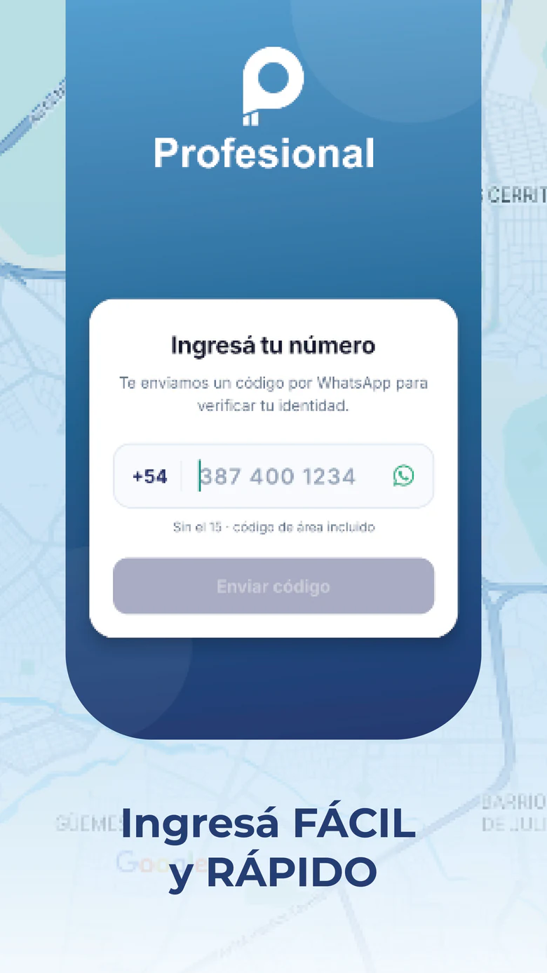 Pantalla principal de la app Profesional Pasajero