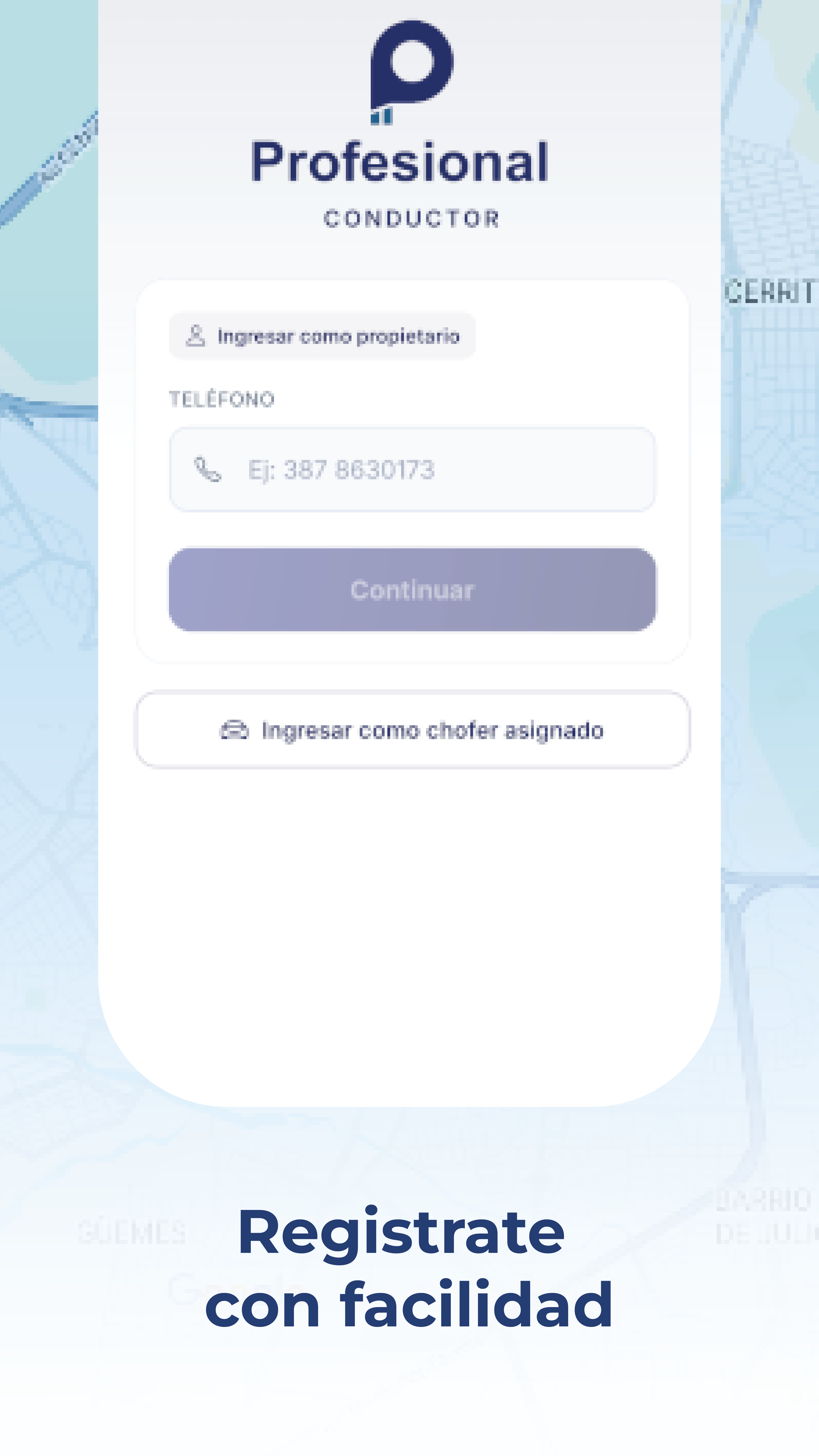 Inicio de sesión app Profesional Conductor